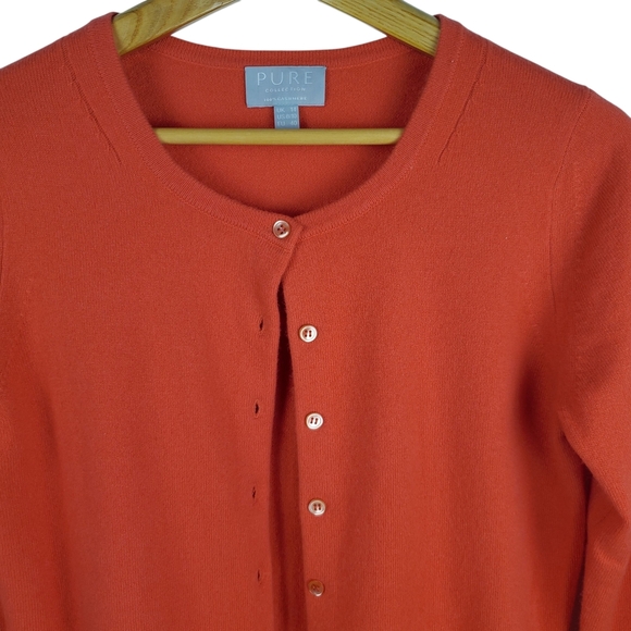 Pure Collection 100% Cashmere Women's Bright Coral Cardigan. 8/10. #0179 - Picture 2 of 10